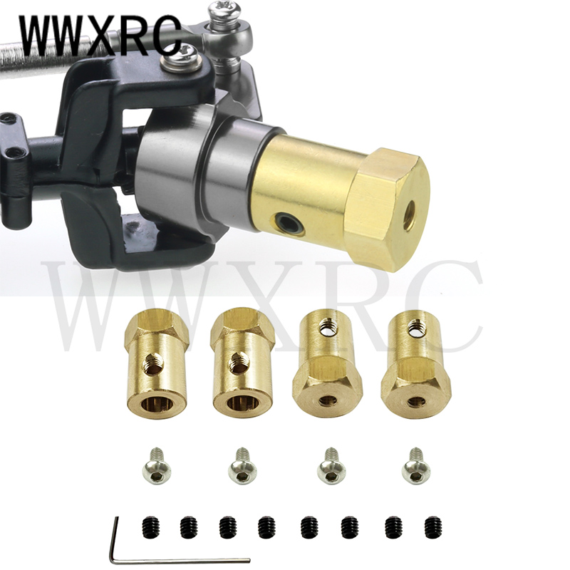 Adaptador de latón de 4 Uds., adaptador hexagonal de cubo de rueda de 5mm a 12mm para 1/16 WPL D12 C14 C24 B14 B24 B16 B36 MN D90 MN99S
