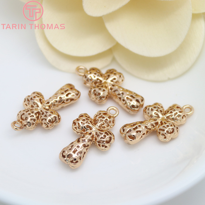 (602)6 Buah 13X24MM 24K Liontin Salib Berongga Kuningan Lapis Warna Emas Sampanye Berkualitas Tinggi Aksesori Perhiasan Diy