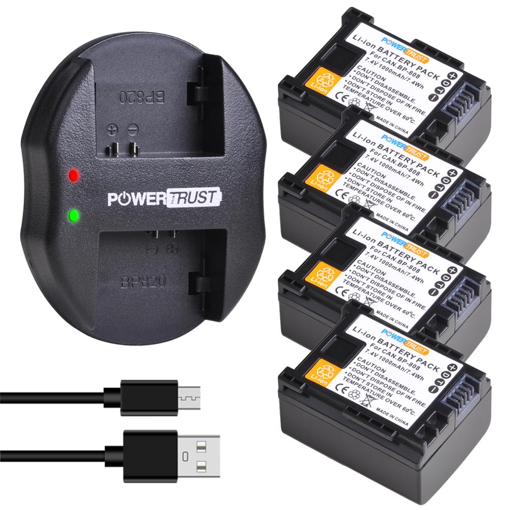 PowerTrust BP-808 Batería BP 808 + Cargador Dual USB para Canon BP-827 BP 827 BP-819 BP-807 BP-809 XA10 HF20 HF10 HF100 HG20
