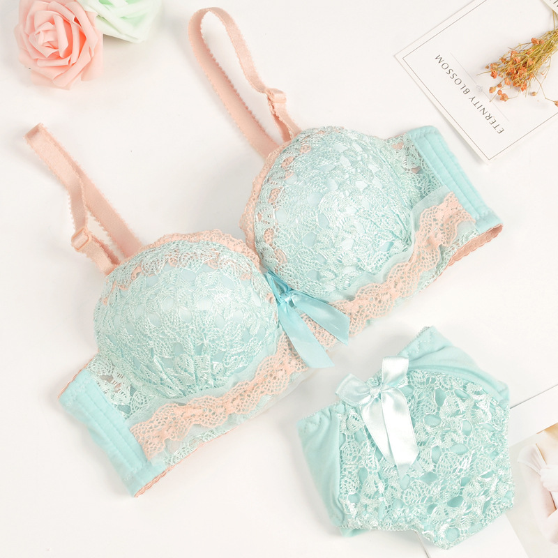 Conjuntos de sutiã push-up e calcinha beleza volta sexy conjunto de roupa interior feminina renda sutiã bordado lingerie conjunto