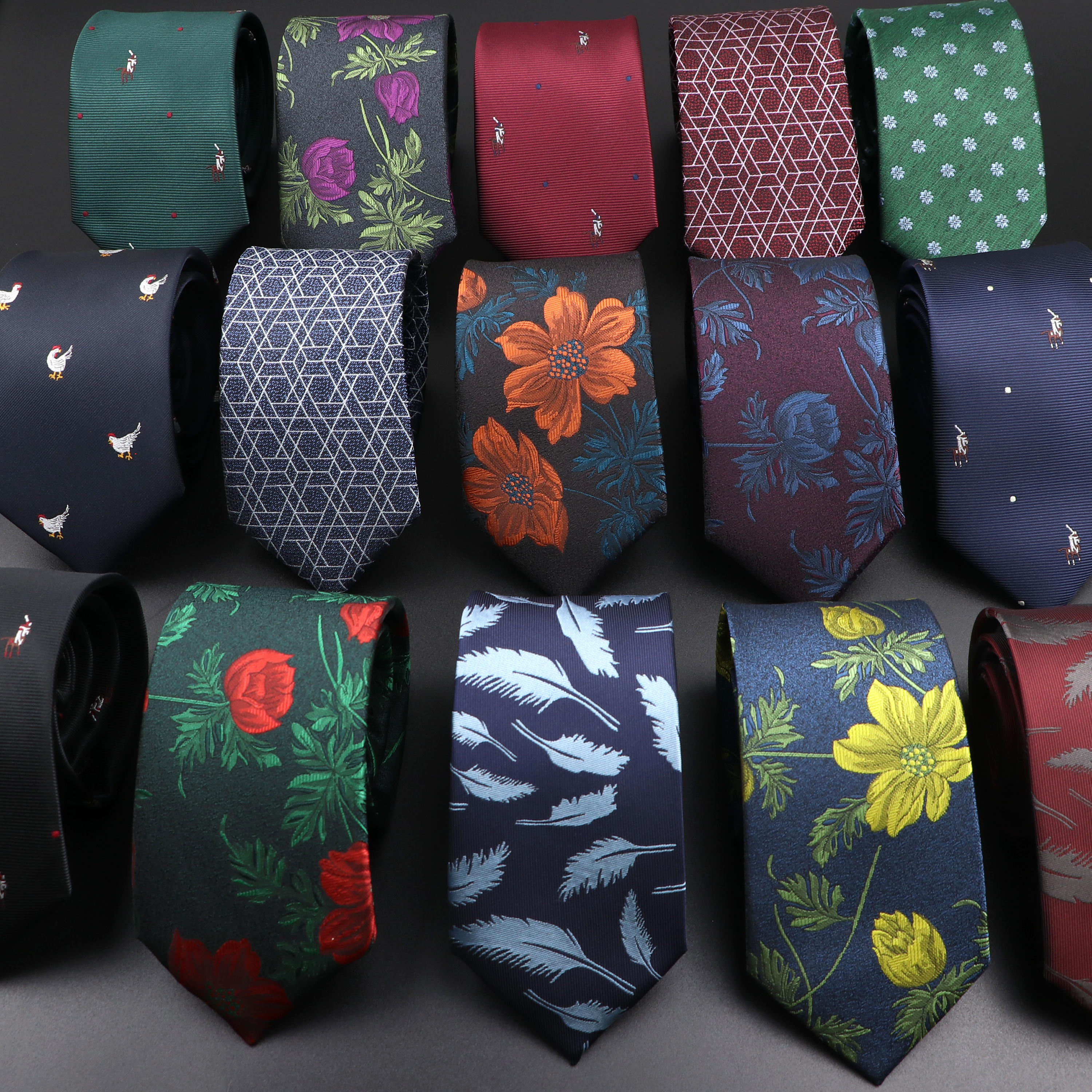 Novidade gravata masculina floral pena elk padrão geométrico vermelho azul gravatas lazer negócios uso diário cravat presente de festa de casamento