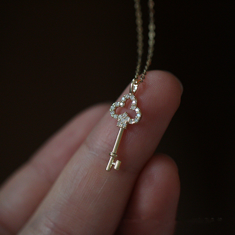 Colgante de llave Vintage de cristal Pavé de Plata de Ley 925, collar chapado en oro de 14k, joyería ligera de lujo para vestido con temperamento