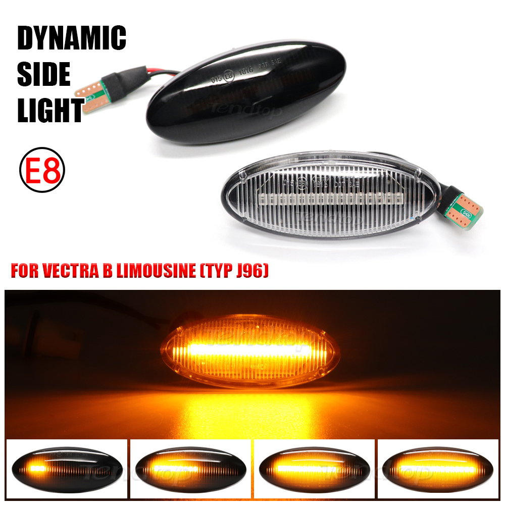 Dynamiczne bursztynowe kierunkowskazy LED, lampki obrysowe boczne do Opel/Vauxhall Vectra B Carava 1995-2003