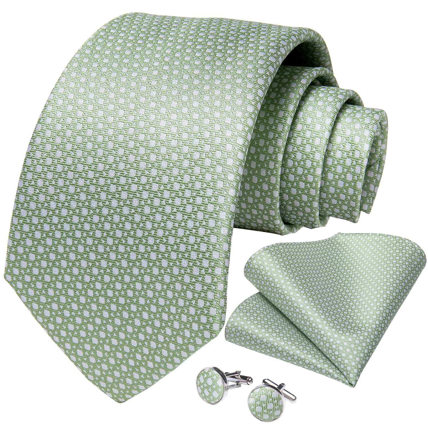 Corbata de seda de 8cm para hombre, corbata verde claro, negocios, boda, fiesta, Formal, accesorios, pañuelo, gemelos, DiBanGu