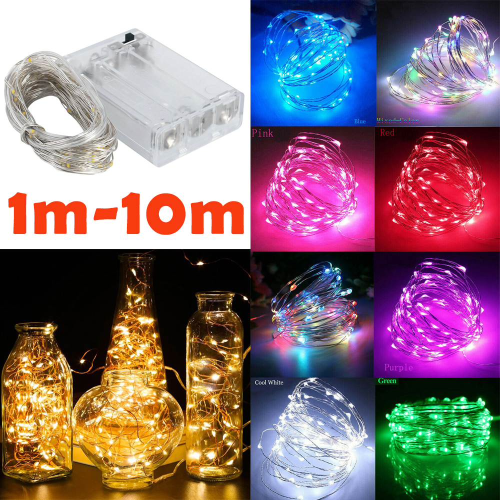 1 m - 10 m LED String Light 9 สีไฟ Fairy 10-100 LEDs ทองแดงลวดแบตเตอรี่ขับเคลื่อนสําหรับงานแต่งงาน Xmas Party Decor โคมไฟวันหยุด