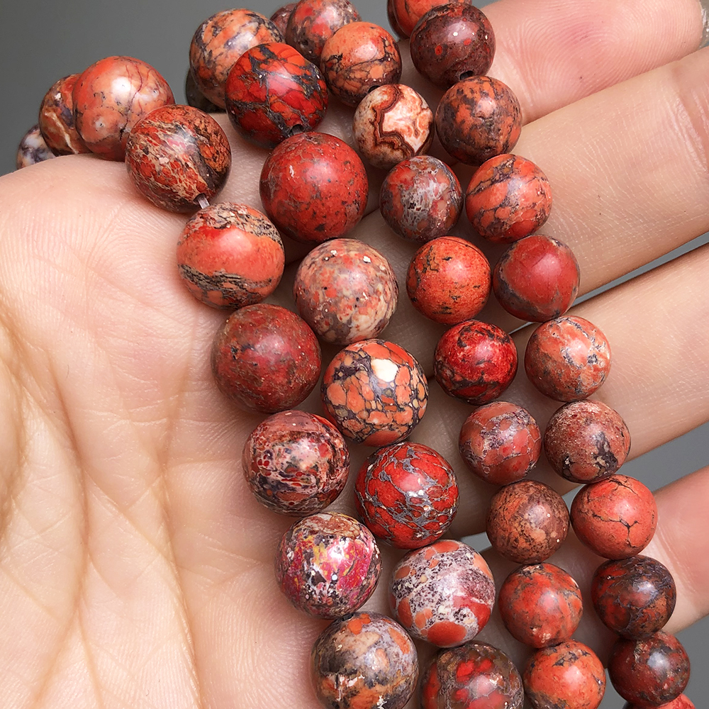 6 8 10mm pedra natural sedimento do mar vermelho jaspers contas para jóias diy fazendo redondo solto espaçador contas pulseira acessórios 15''