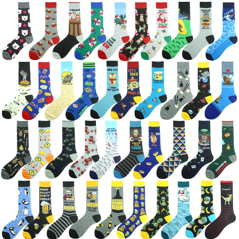 Дизайн Happy Funny Socks Мужчины Alien Pizza Beer Game Milu Deer Рождество Sokken Жаккардовый Хип-Хоп Экипаж Chaussette Унисекс Скейтборд