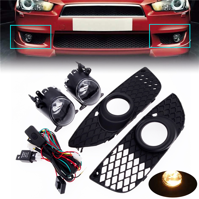 1 Set Kit Sakelar Pengkabelan Kerangka Kisi Bumper Depan Rumah Lampu Kabut Halogen Mobil Hitam untuk Mitsubishi Lancer 2008-2013