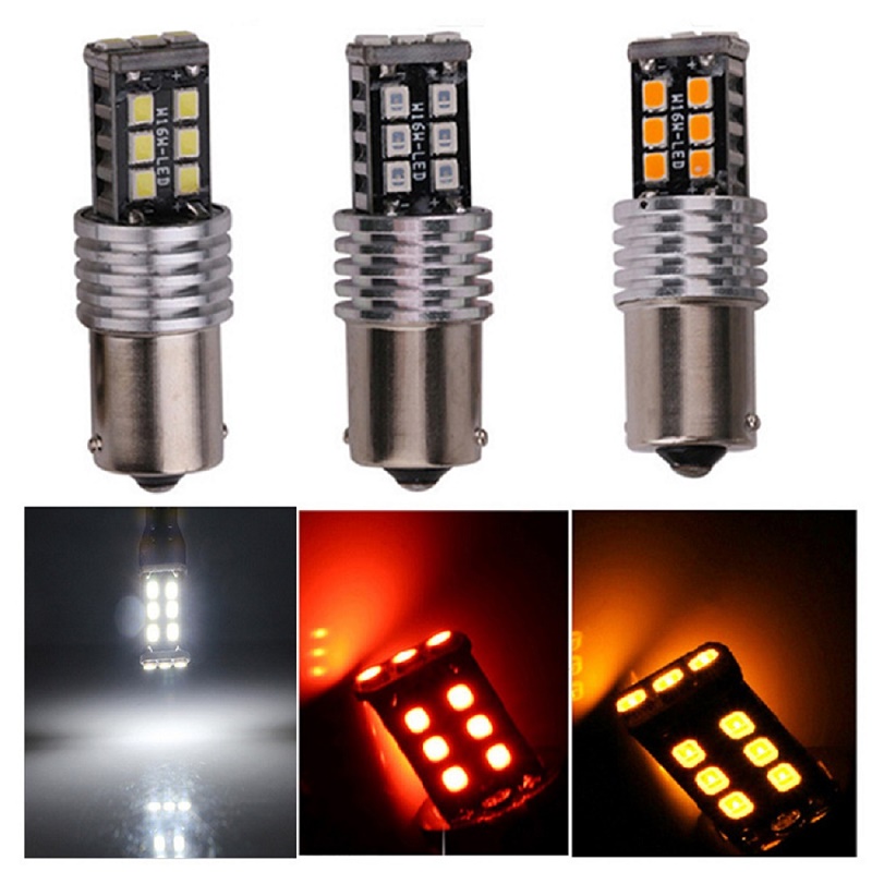 2 Buah Lampu Mobil LED Canbus 2835 15SMD Sangat Terang 1156 BA15A P21W 1157 BAY15D Lampu Mundur Lampu Sein Kendaraan 12V DC Merah