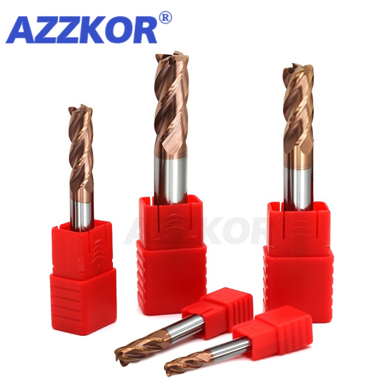 Dao Phay Hợp Kim Phủ Thép Vonfram Dụng Cụ Cnc Maching Hrc55 Endmill Azzkor Đầu Xay Bộ Máy Công Cụ