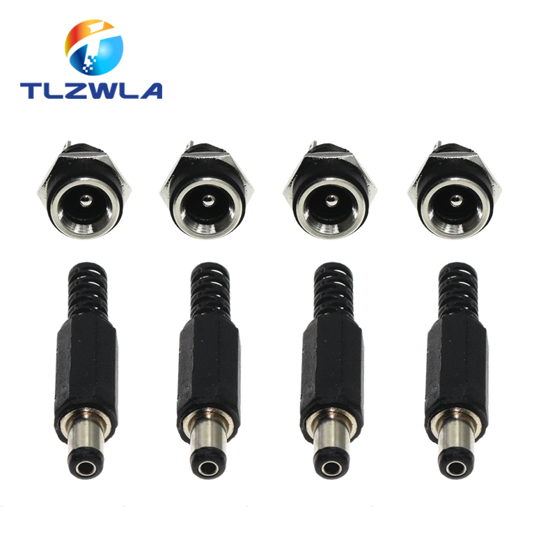 10 SZTUK (5 par) 3A 12V 5.5x2.1mm Plastikowe wtyczki męskie DC022 Gniazdo zasilania DC Żeńskie gniazdo Śruba Nakrętka Złącze do montażu panelowego 5.5*2.5MM