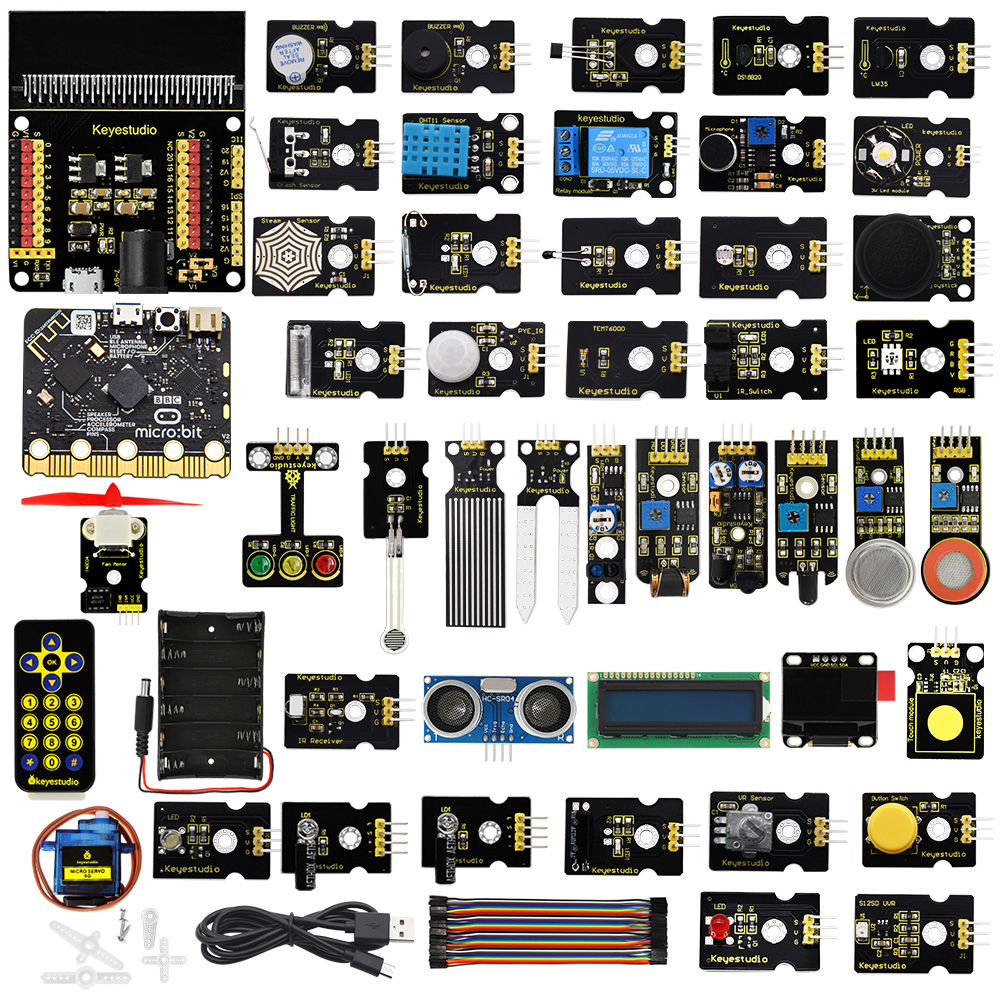 Keyestudio Microbit V2 Kit de démarrage de capteur 45 en 1 pour BBC Micro:Bit Kit Kit de programmation + 45 projets avec boîte cadeau