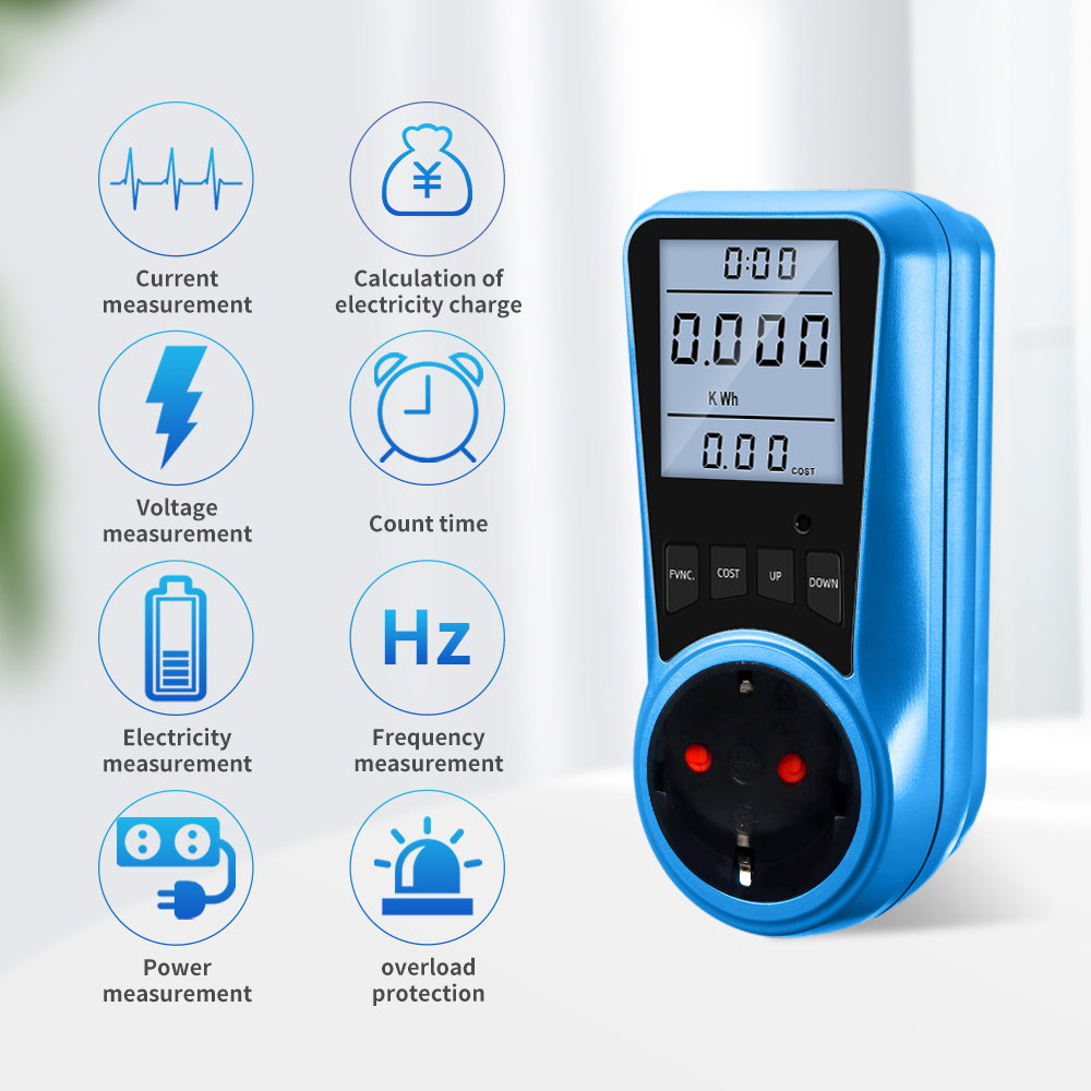 Medidor de potencia LCD Digital UE de 220V CA, vatímetro, voltímetro, medidor de energía de tiempo, IT FR, EE. UU., Reino Unido, BR, salida de medición, analizador de potencia