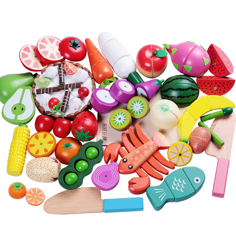 1 Uds. Juguete de madera de corte magnético de frutas y verduras, juego de simulación de comida, juego de rol de cocina, juguetes educativos para niños
