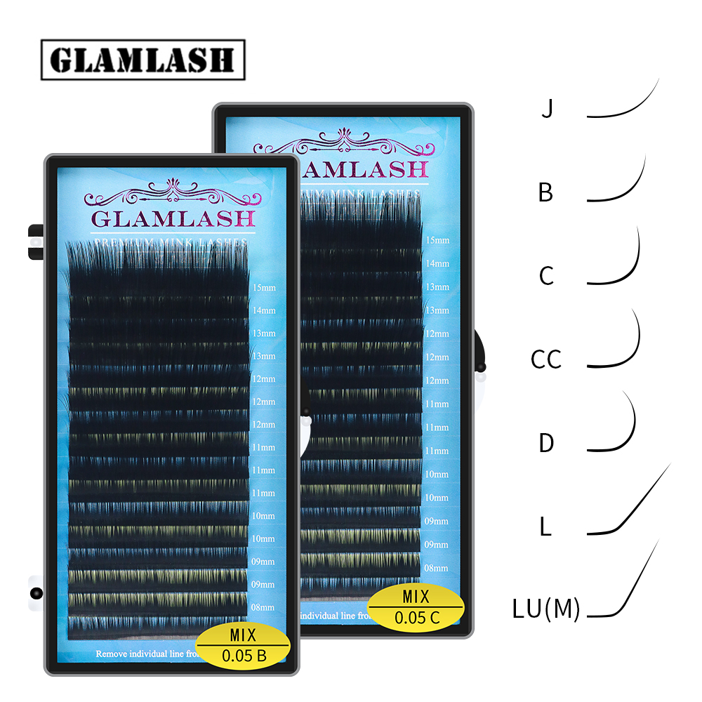 GLAMLASH Mix 7 ~ 15/15-20/20-25mm hecho a mano coreano Pbt J/B/C/D/L/LU(M) extensión de pestañas rizadas naturales suaves pestañas de visón sintético