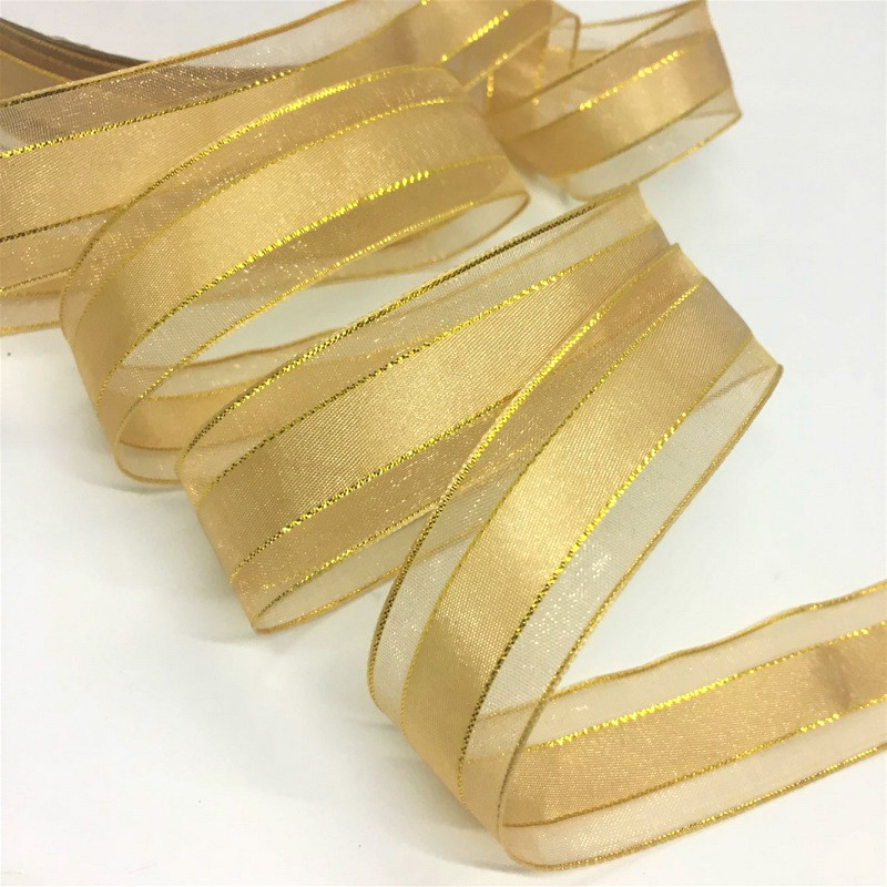 2.2 ซม.10Y 25 สีทอง SilverLurex Organza ซาตินริบบิ้นสําหรับ Handmade CRAFT ของขวัญดอกไม้บรรจุ Cakebox แต่งงานคริสต์มาส Deco