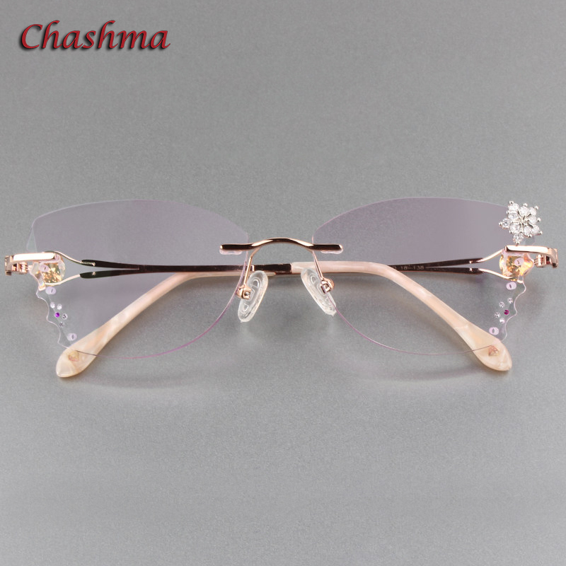 Chashma-Lentes de color degradado de mariposa para mujer, montura de titanio, lentes antirreflectantes, gafas sin montura, gafas ligeras