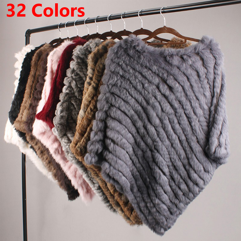 กระต่ายจริงขนถักขนสัตว์ธรรมชาติ Poncho เสื้อกั๊กแฟชั่น Wrap Coat Shawl เลดี้ผ้าพันคอขนสัตว์ธรรมชาติงานแต่งงานขายส่ง Cape