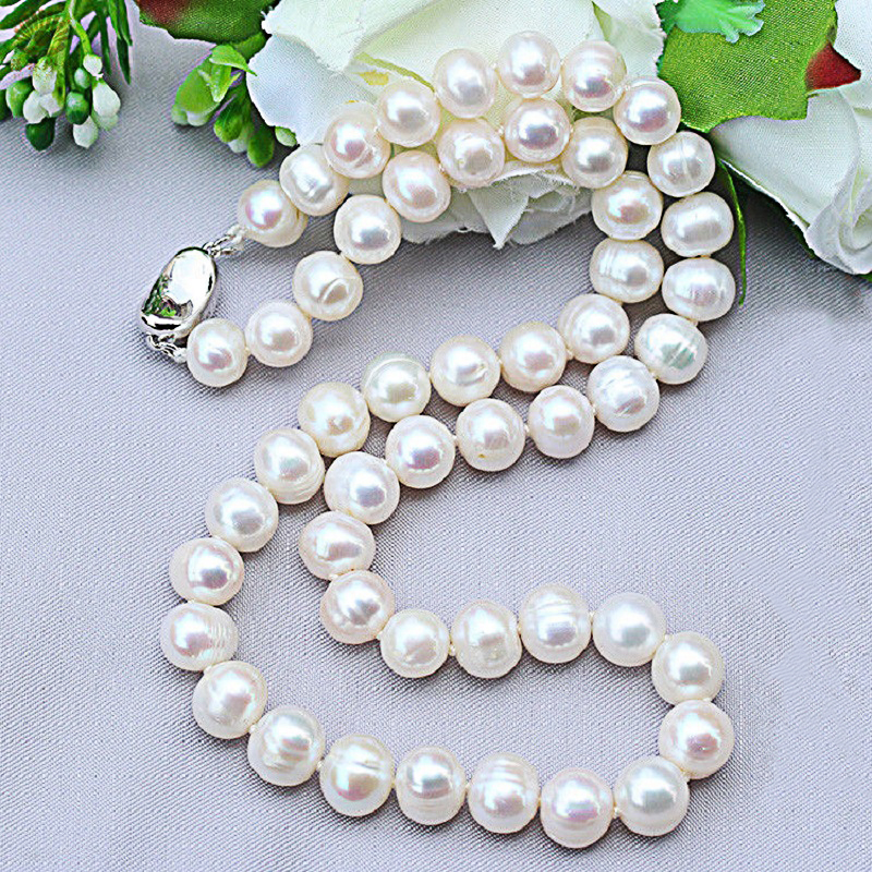 Natuurlijke parelkettingen 9-10 mm zoetwaterparel sieraden 925 sterling zilveren ketting voor vrouwen verlovingscadeau