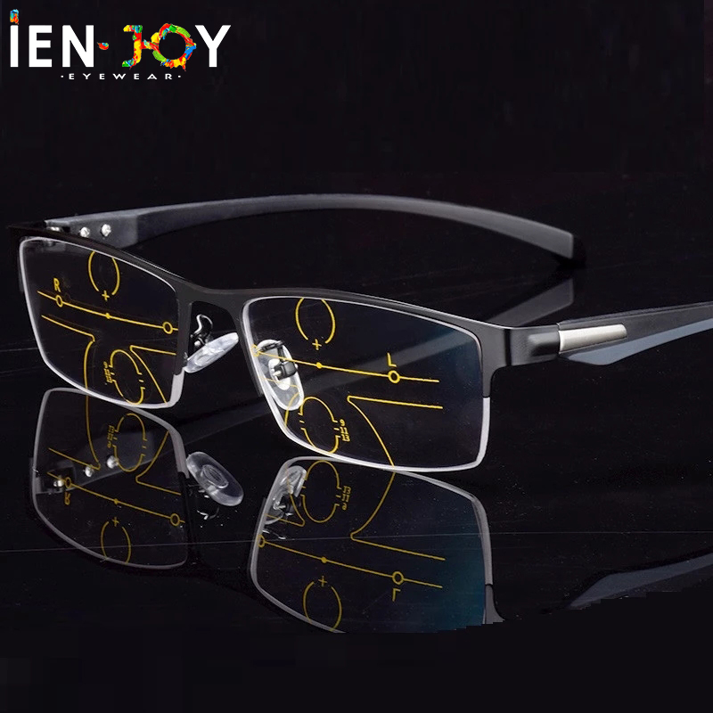 Ienjoy Multifocale Leesbril Half Frame Mannen Metalen Vrouwen Progressieve Bifocale Anti Blue Ray Presbyopic Brillen 1.0 2.0 3.0