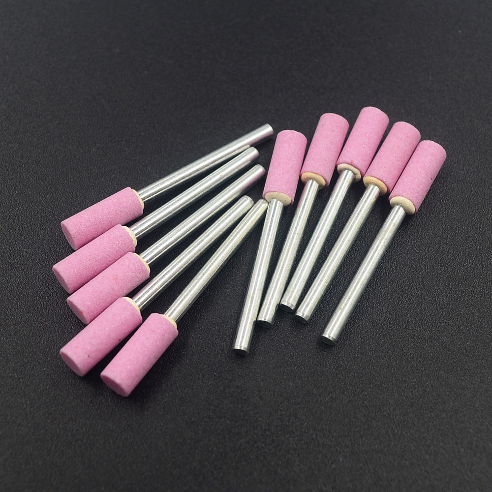 10 sztuk 3mm ceramiczna głowica szlifierska montowana na wale polerowanie tarcza ścierna Dremel elektronarzędzia obrotowe Cylinder różowy