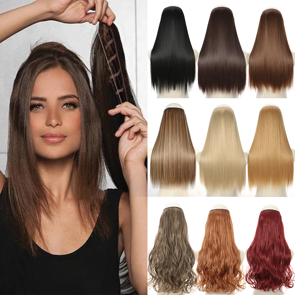 16" 22" Przedłużanie włosów Bez klipsa Mieszanie kolorów Blond Czarny Szary Syntetyczny Naturalny Fałszywy Sztuczny Kawałek Włosów Dla Kobiet