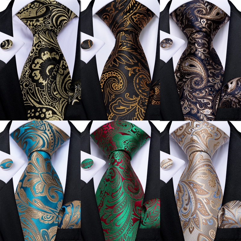 Mode Paisley Heren Stropdassen Goud Teal Groen Zwart Zijden Stropdas Voor Mannen 8 Cm Zakelijke Bruiloft Accessoires Das Cadeau voor Mannen DiBanGu