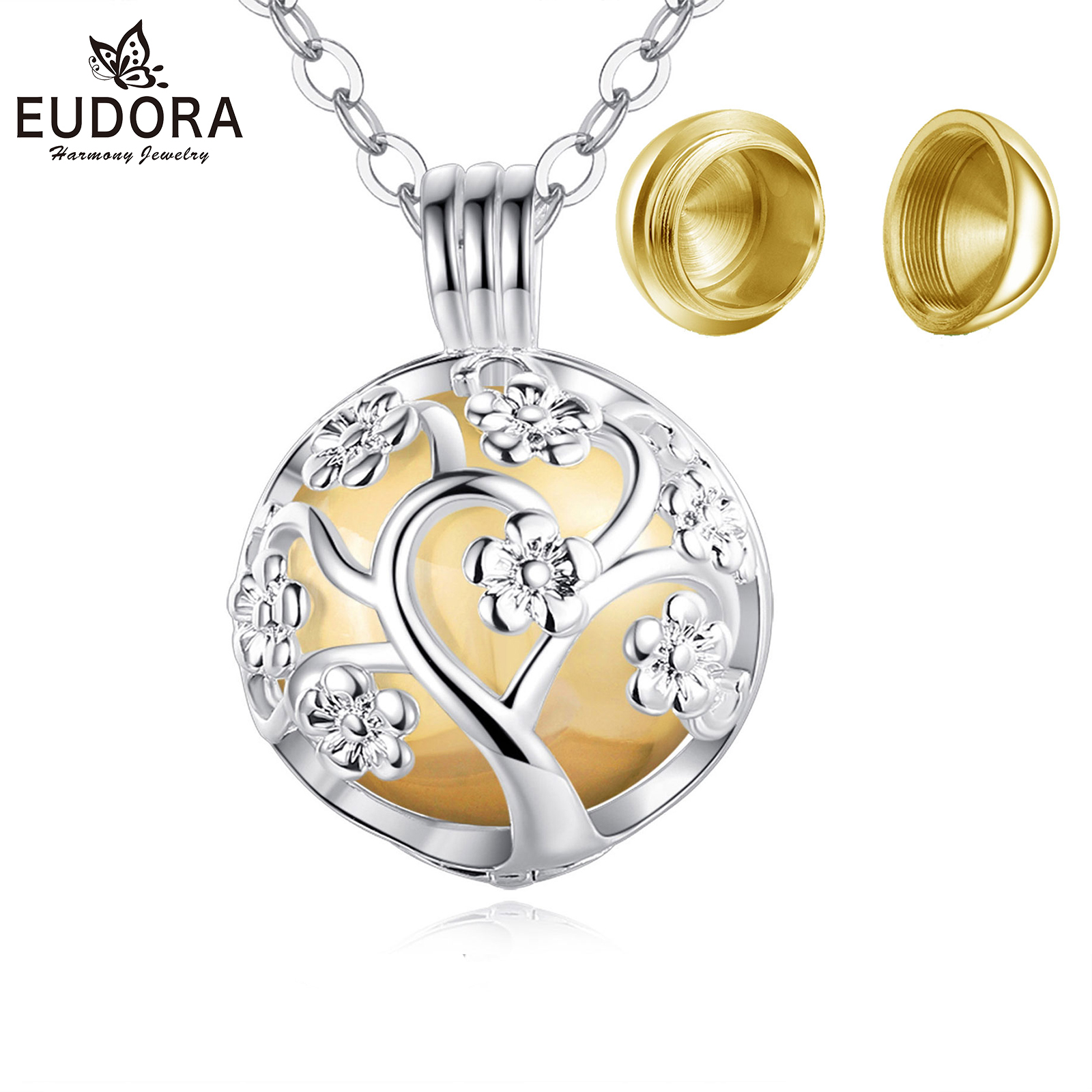 EUDORA Urna Funeraria, Colgante Caja de Recuerdo para Cenizas con Jaula de Flores de 14mm, Bola Hueca, Joyería DIY para Collar, para Mujeres y Hombres