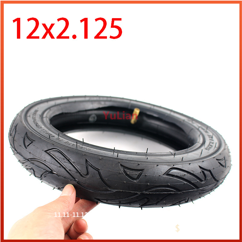 Pneus et Chambres à Air 12x2.125 pour Vélo, Trottinette, Poussette – Compatibles 12x1.75, 12 1/2 x 2 1/4