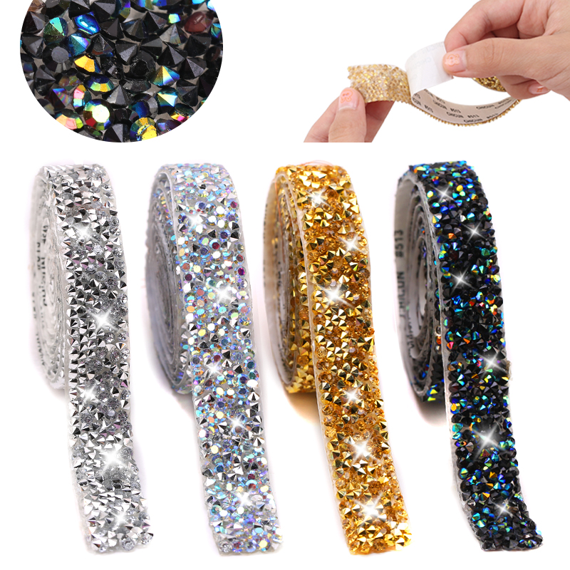 Qiao auto-adesivo strass guarnição glitter fita de cristal strass fita corrente strass guarnição para decorações de artesanato diy