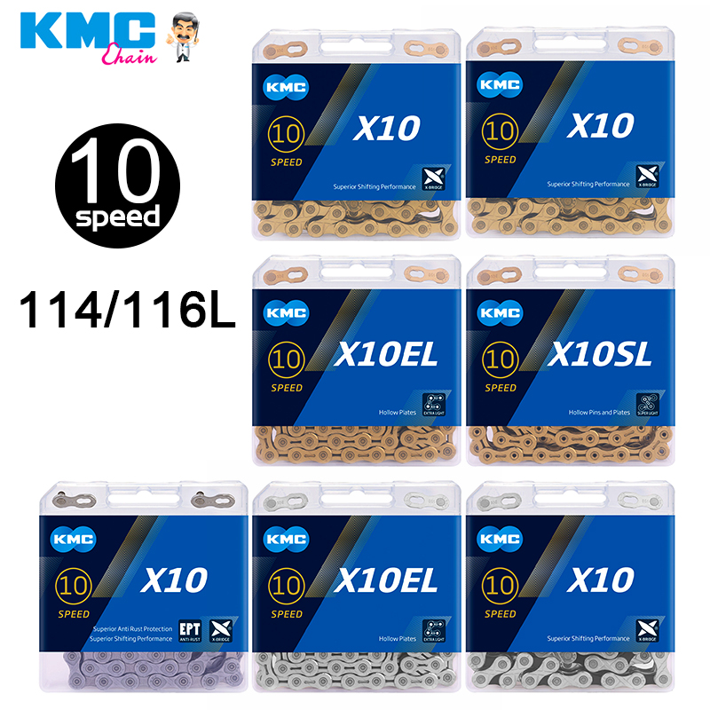 KMC-cadena de 10 velocidades para bicicleta de montaña y carretera, 116 eslabones, X10EPT, X10EL, X10SL, Original, en caja
