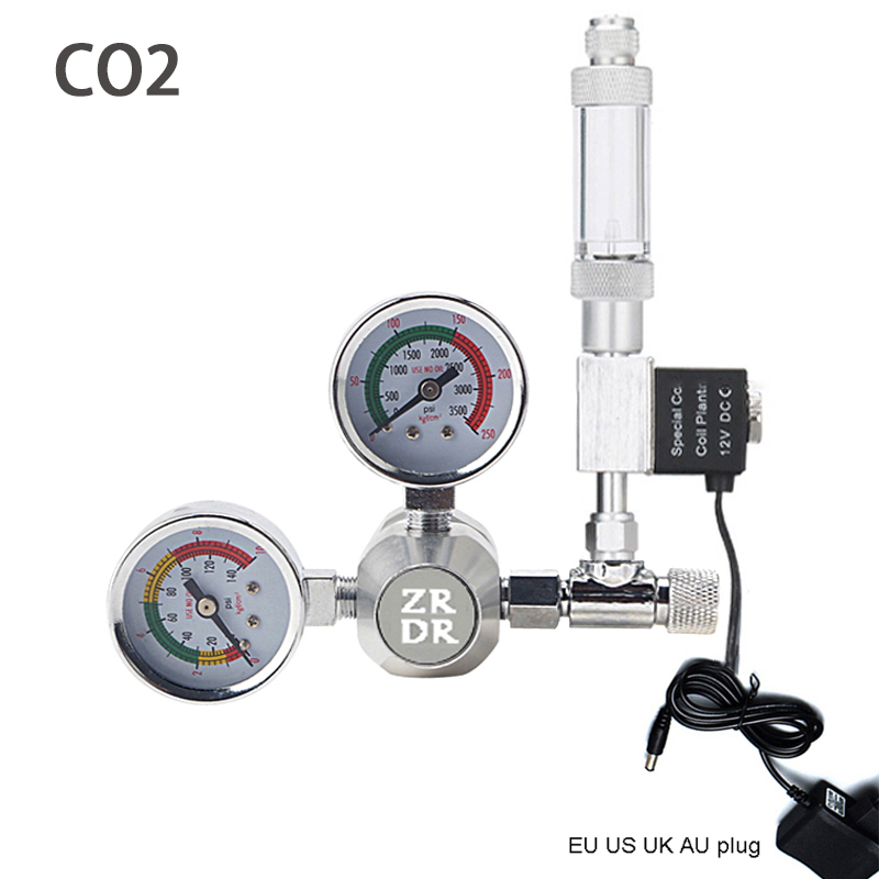 ZRDR DIY Aquarium CO2 Regulator Non-RETURN Bubble Counter อิสระชุดวาล์วขดลวดแม่เหล็กไฟฟ้าถังปลา CO2 วาล์วลดความดัน