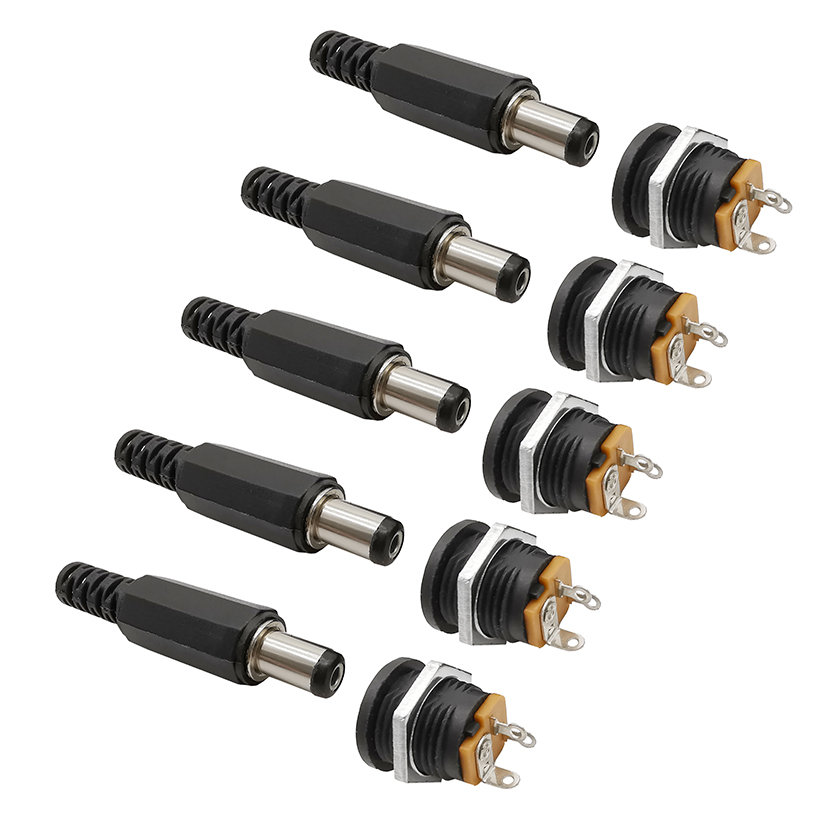 10 Uds (5 pares) 12V 3A 5,5x2,1mm conector macho de alimentación CC toma de corriente CC conector hembra tuerca de tornillo adaptador de montaje en Panel 5,5*2,1mm