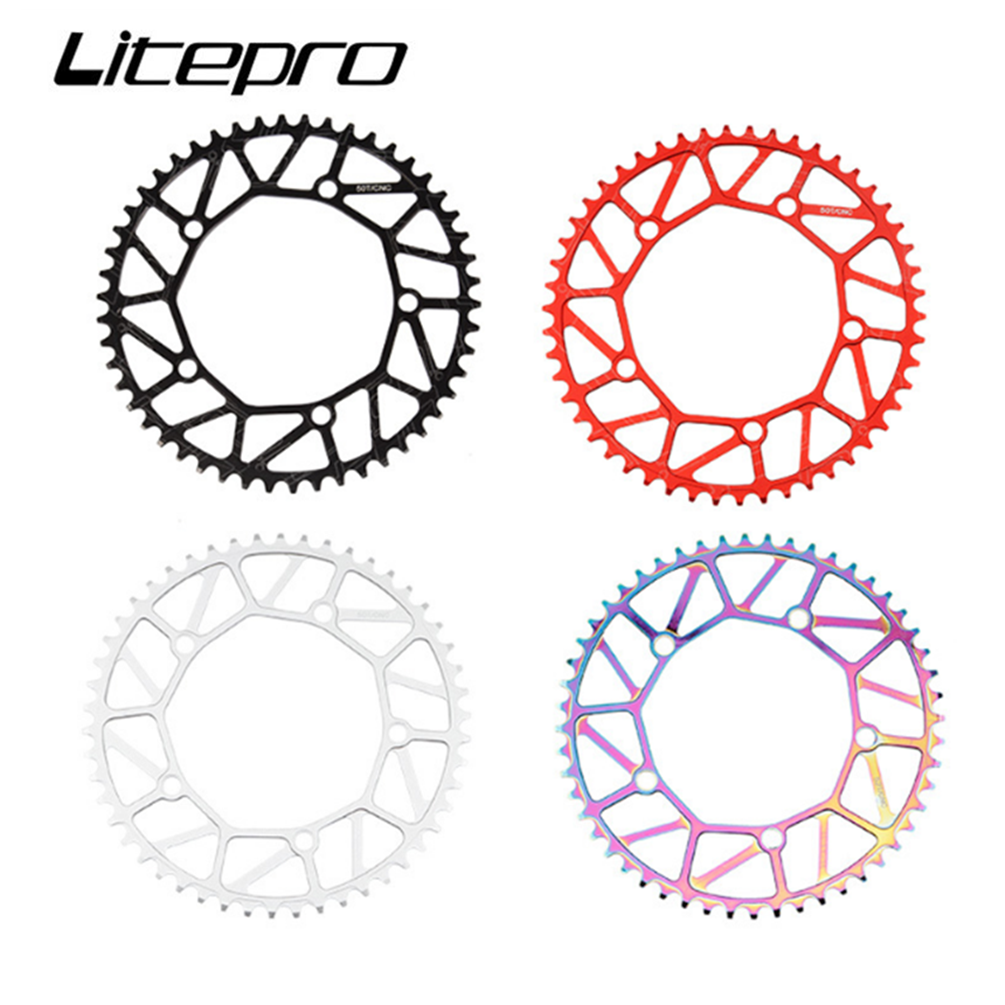 Litepro-plato de diente de bicicleta plegable, diente positivo negativo 46/48/50/52/56/58T, rueda de cadena, bielas coloridas para bicicleta BMX 130BCD