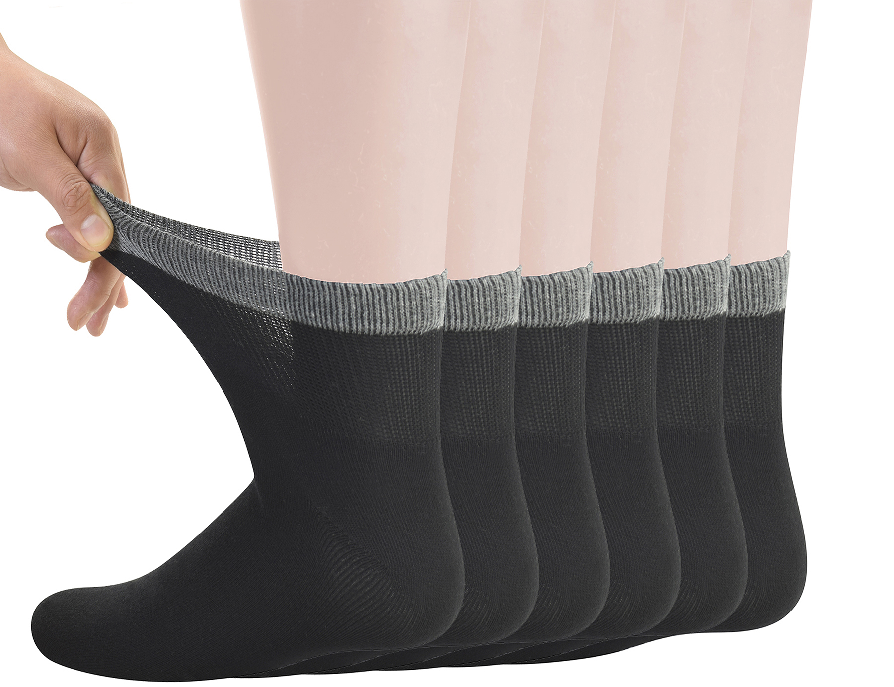 Calcetines tobilleros de bambú con puntera sin costuras para diabéticos, medias de tobillo con parte superior sin elástico, talla L (10-13), 6 pares