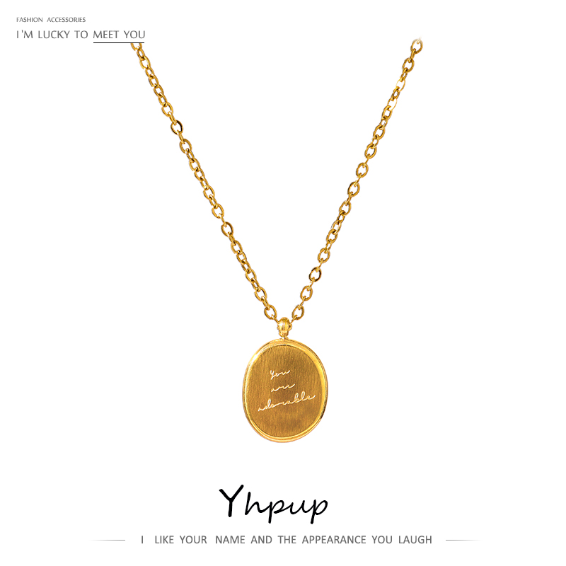 Yhpup Fashion Stainless Steel Round Pendant Necklace Statement 18 K Metal Collar Charm Jewelry цепочка на шею женская ожерелье
