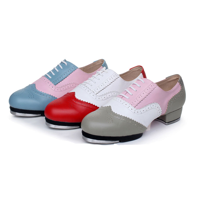 Leather Dance Shoes Woman Retro Tap Dance Shoes Sports Soft Sole Children Adult Dancing Shoes Tap Sneakers Character Step Dance