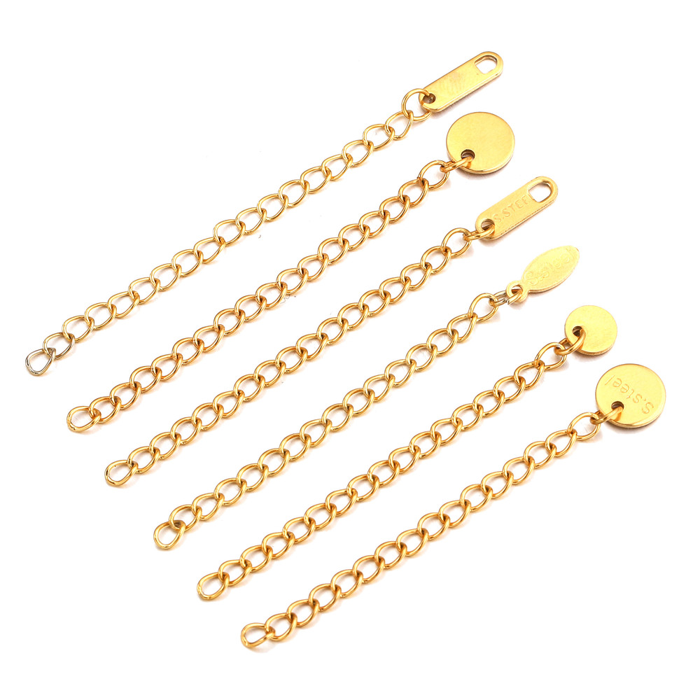 Extensão Extensão Cauda Cadeia Tag Connector, Aço Inoxidável, Ouro 18K, Jóias DIY Fazendo Descobertas, Pulseira e colar, 20Pcs por lote