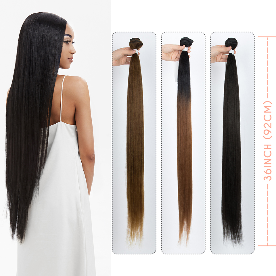 Quý Phái Bó Phần Mở Rộng 36 Inch Yaki Tóc Thẳng Lưng Ombre Nâu Tóc Tổng Hợp Dài Mở Rộng Tóc Tổng Hợp Wefts