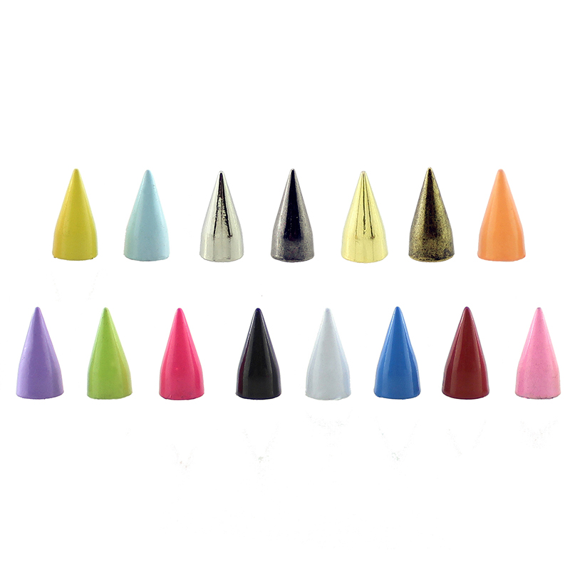30 conjuntos de pregos e pontas coloridas de 7*14mm para roupas, faça você mesmo, rebites de vestuário de cone de bala para bolsa de couro, sapatos, tachuelas ropa