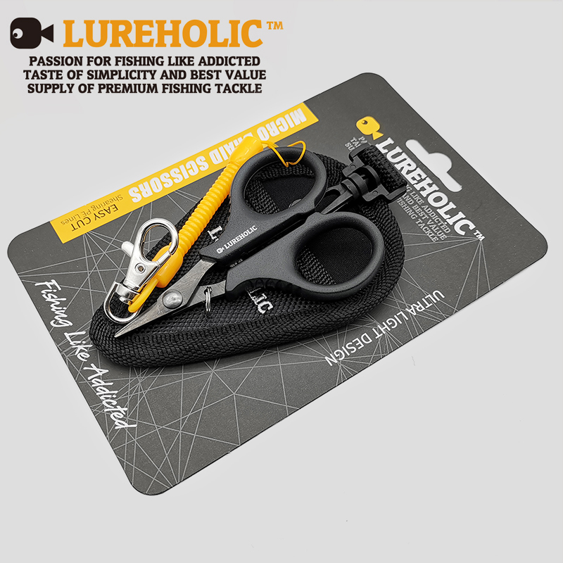 Tijeras de pesca Lureholic de acero inoxidable, corte portátil dentado para pescar, línea trenzada de PE fina con cordón y bolsa