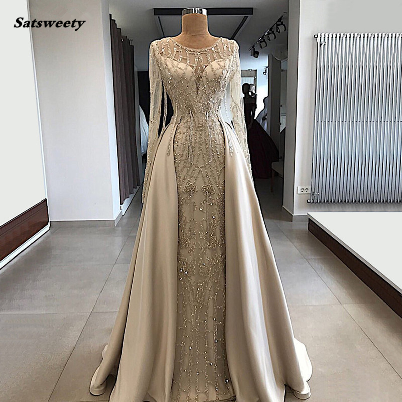 Vintage Plus Size formalne suknie wieczorowe syrenka z długim rękawem naszycia z cekinów na wieczorny bal sukienki na przyjęcie z odpinanym długim pociągiem