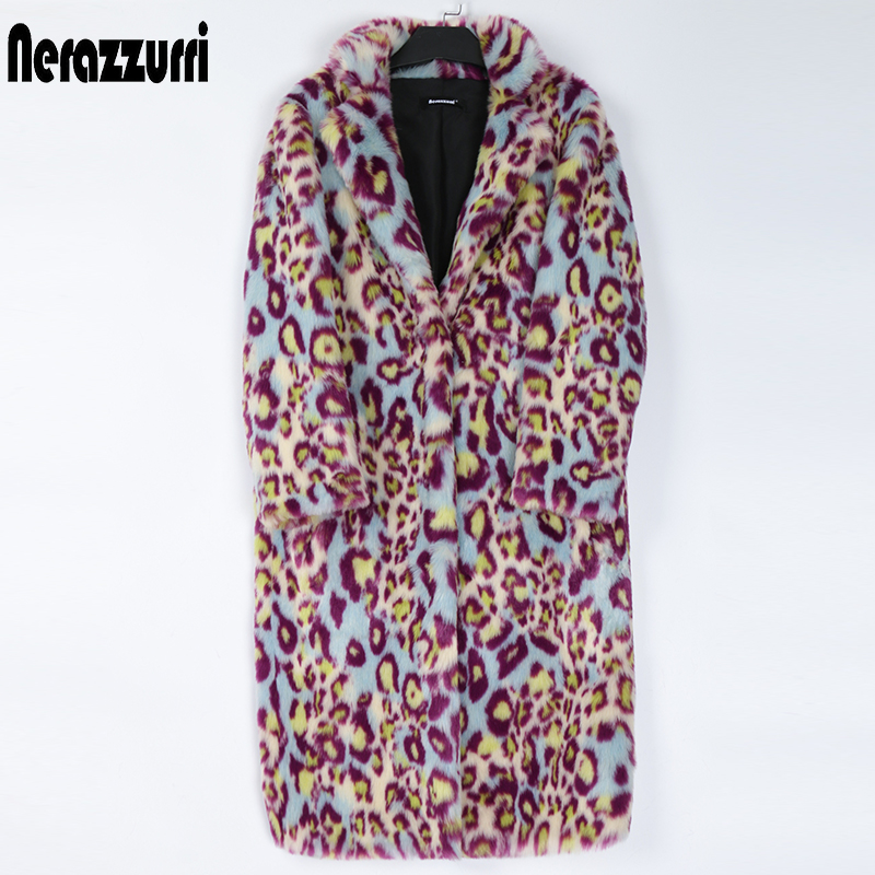 Nerazzurri-Manteau Long en Fausse Fourrure pour Femme, Multicolore, Imprimé Léopard Coloré, Optique Chaude, Vêtements d'Hiver à la Mode, 2022, 5XL, 6XL, 7XL