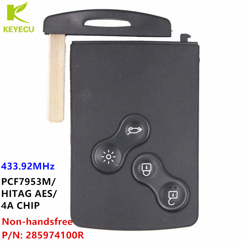 Сменный дистанционный ключ-брелок KEYECU без функции hands-free, 433 МГц, чип PCF7953M/4A для Renault Clio IV Captur 2013-2018, артикул: 285974100R