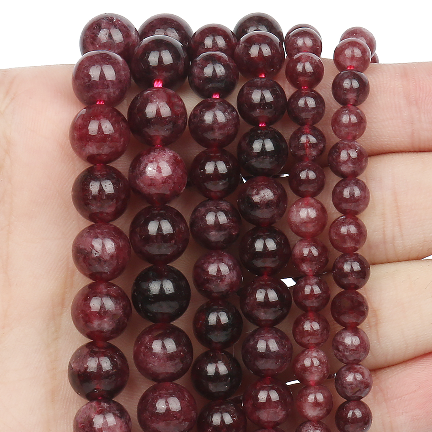 Perles de grenat naturel rondes, perles d'espacement amples pour la fabrication de bijoux, Bracelet et collier, 15 pouces, 6, 8, 10mm, vente en gros