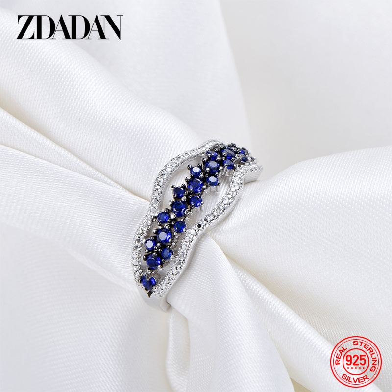 ZDADAN 925 Sterling Silber geometrische Saphir-Ringe für Frauen, Hochzeitsschmuck, Verlobungsgeschenk