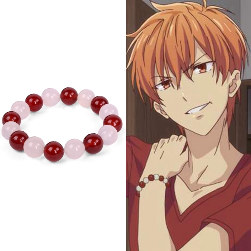 Anime kosz na owoce Kyo Sohma bransoletka biały czerwony kryształ koraliki bransoletki dla kobiet mężczyzn rekwizyty do Cosplay biżuteria