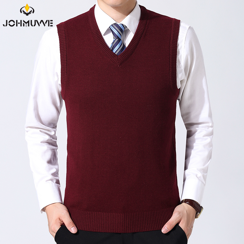 JOHMUVVE ใหม่ผู้ชาย V คอเสื้อกั๊กแนวโน้ม Retro สีทึบเสื้อกั๊ก All-Match Casual ธุรกิจทํางานถักเสื้อกั๊กผู้ชายฤดูใบไม้ร่วง