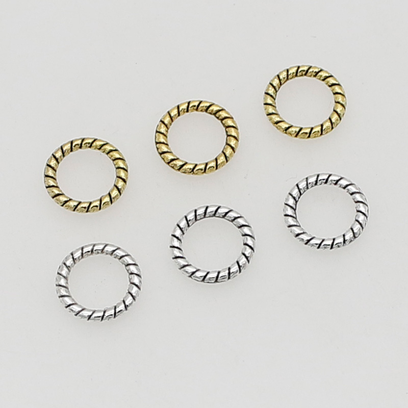 100 unids/lote de conectores redondos trenzados Vintage, pendientes antiguos de oro/plata de 8mm, conexión de anillo de salto cerrado, accesorios de joyería DIY