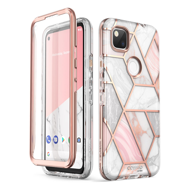 I-BLASON pour Google Pixel 4A Case (version 2020) Cosmo Full-Body Marble Glitter Case Cover avec protecteur d'écran intégré
